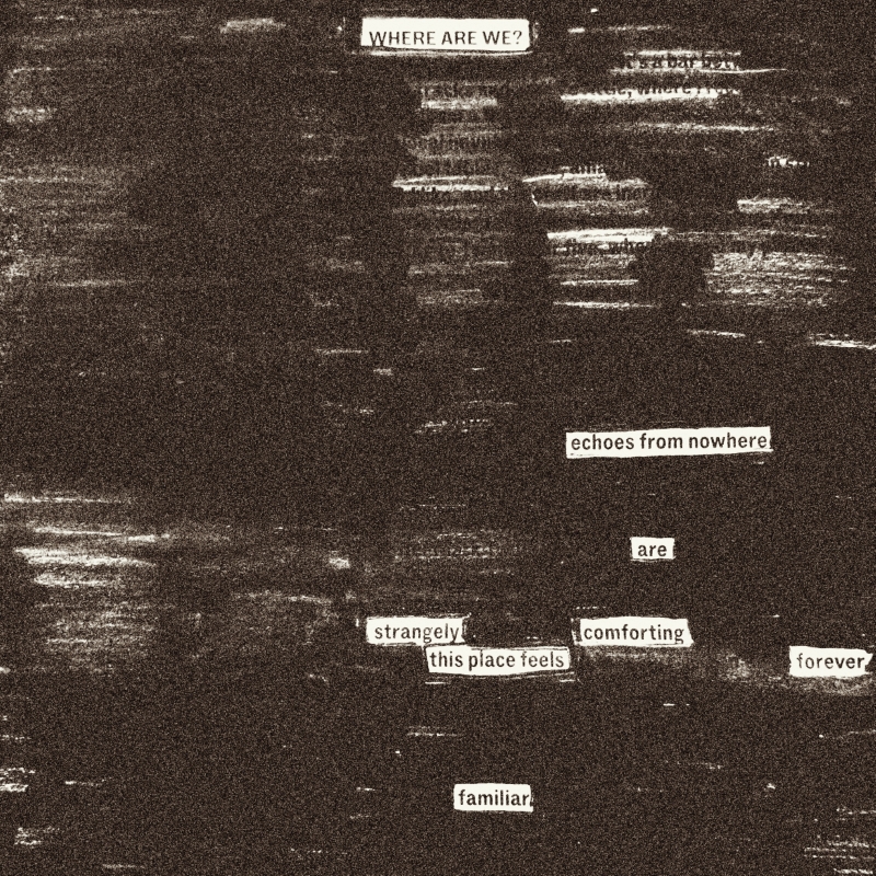 erasure poem: Where are we?/ Echoes from nowhere are strangely comforting/ this place feels forever familiar.