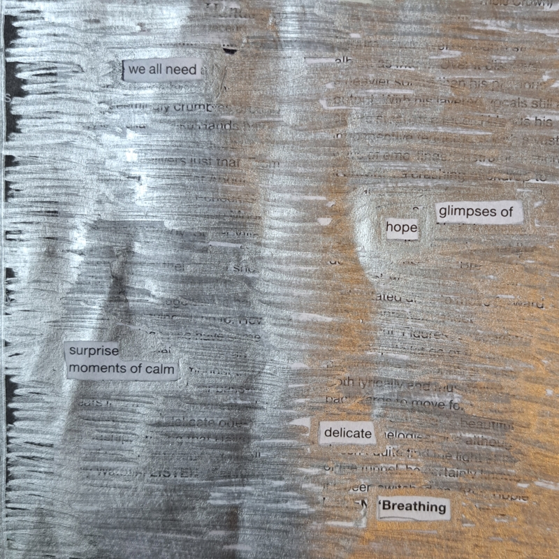 erasure poem: We all need glimpses of hope/ surprise moments of calm/ delicate breathing